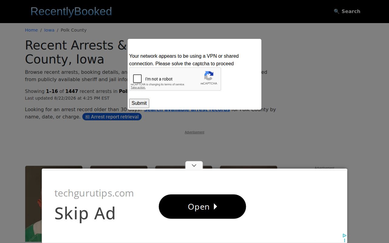 Unofficial RecentlyBooked Polk County mugshot section